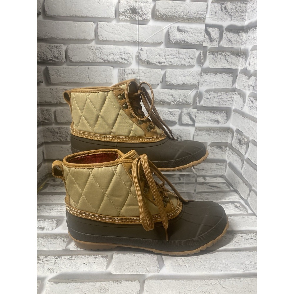 J. Crew Heritage Duck Boots in Quilted Nylon Khaki Loden Multi Lace Up Shoes 10